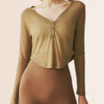 Women’s Camel Cropped Button Yoga Top