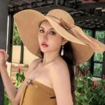 Camel Beige Women’s Wide-Brim Ribbon Bow Sun Hat