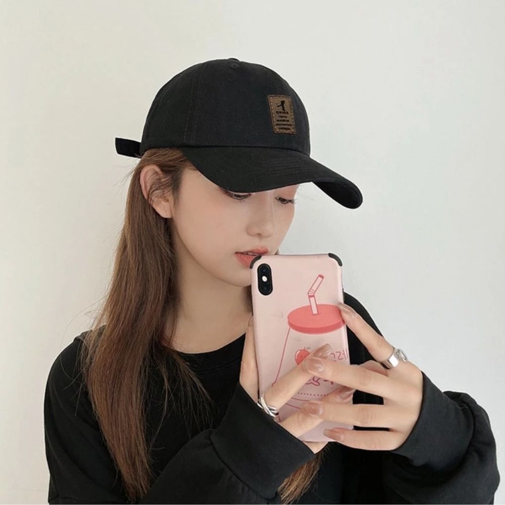 MOD-Product-43-1.jpg Black Minimal Logo Patch Adjustable Baseball Cap - Image 1